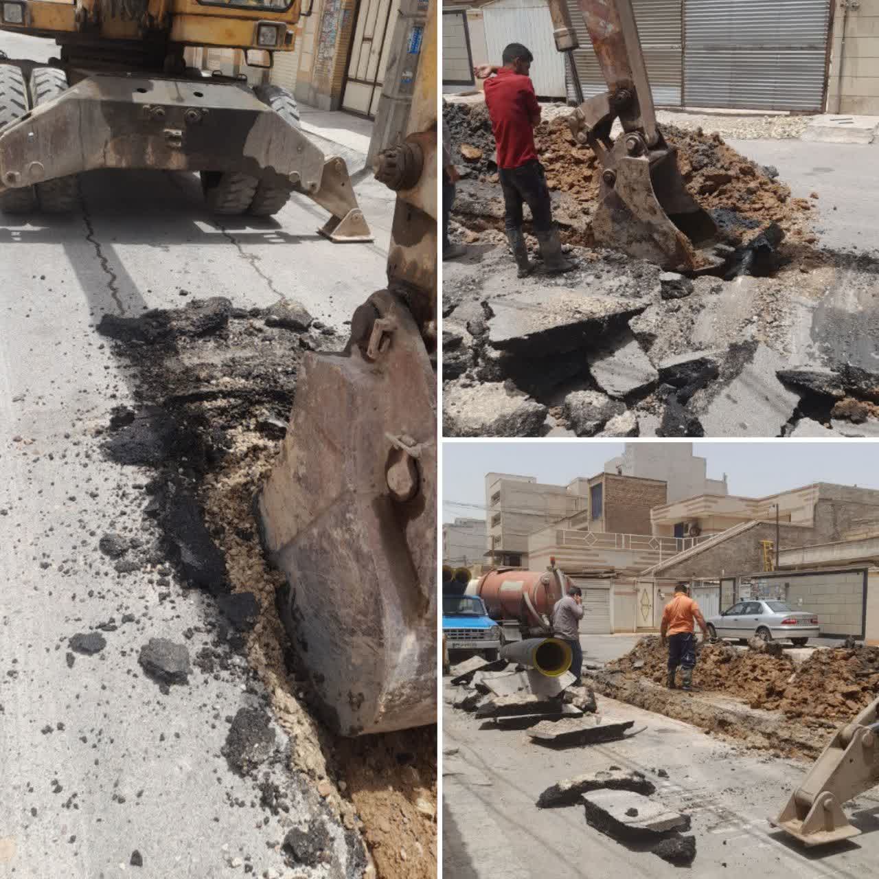 خط فاضلاب خیابان ۳ فولادشهر اصلاح شد