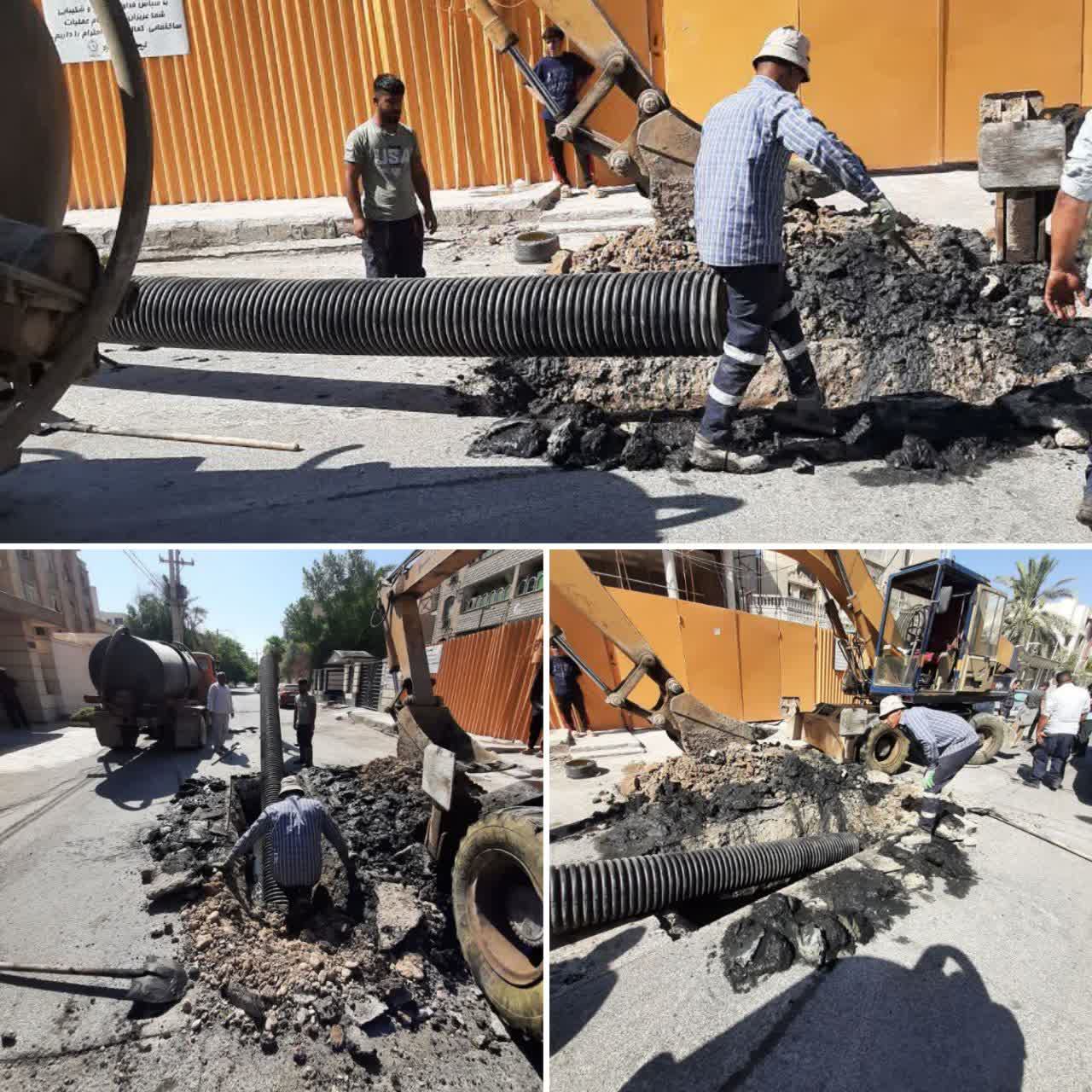 خطوط فاضلاب ۲ خیابان در منطقه کیانپارس کلان‌شهر اهواز اصلاح شد